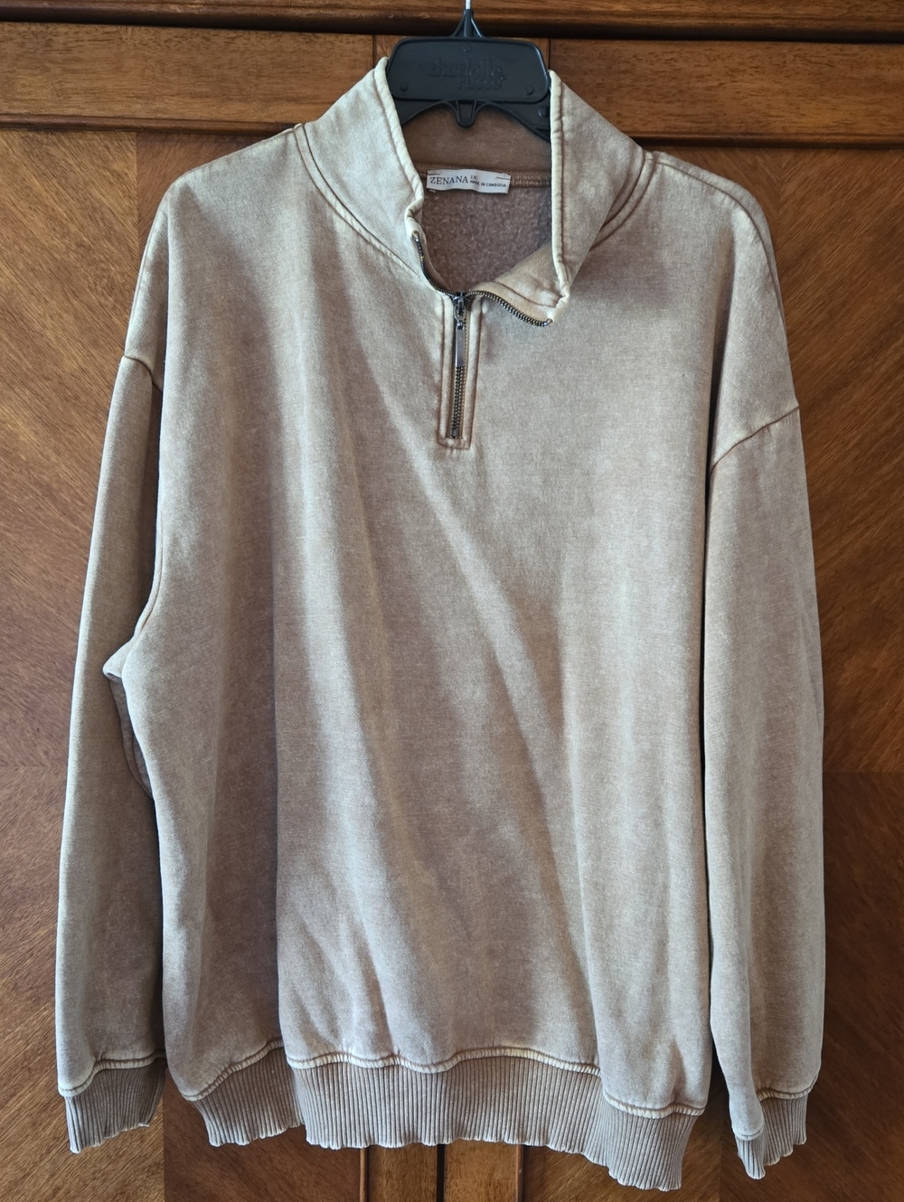 Zenana Outfitters Washed Taupe Half-Zip Pullover